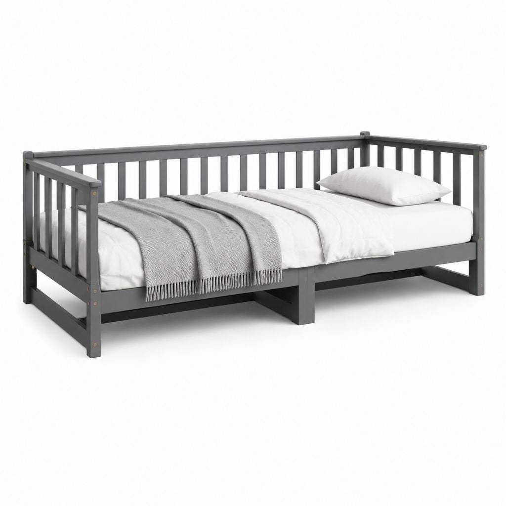 Tagesbett Bettgestell rechteckig Grau aus massivem Kiefernholz 90 x 200 cm