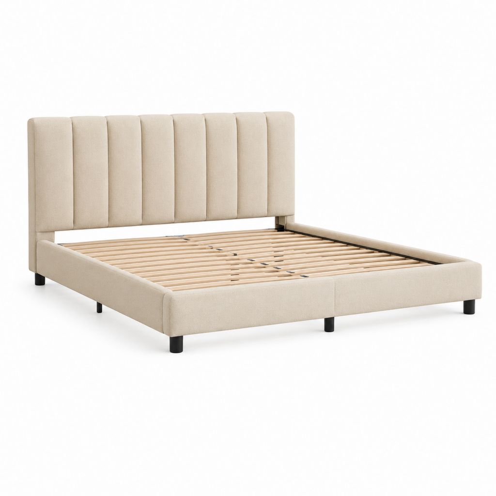 Polsterbett Doppelbett Beige mit Polyesterbezug und Lattenrost 160 x 200 cm