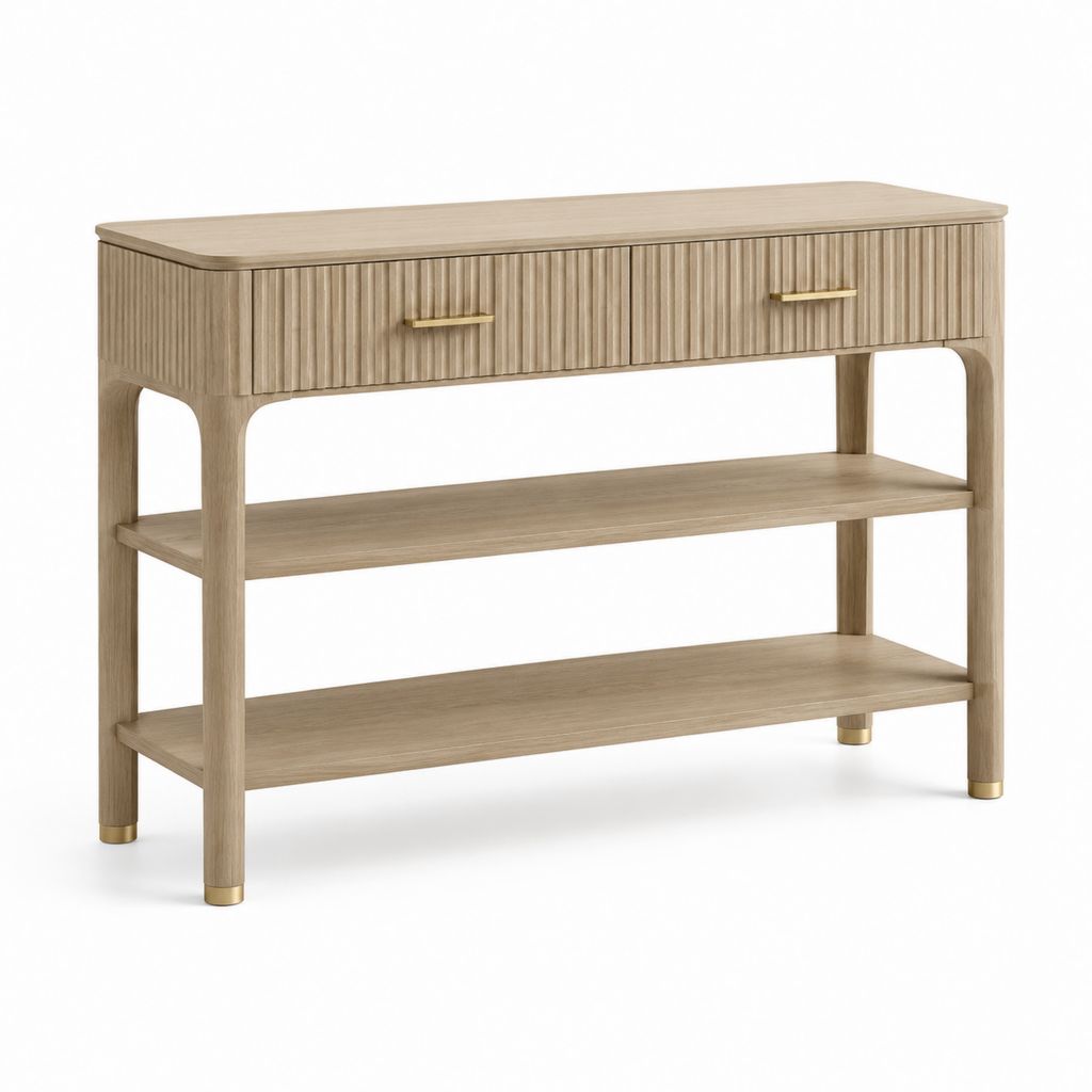 Konsolentisch mit 2 Schubladen und 2 Ablagen Eiche hell MDF mit Eichenfurnier rechteckig 120 x 35 x 85 cm