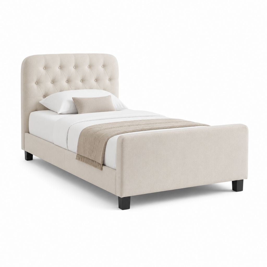 Polsterbett mit gepolstertem Kopfteil Beige Polyester 140 x 200 cm