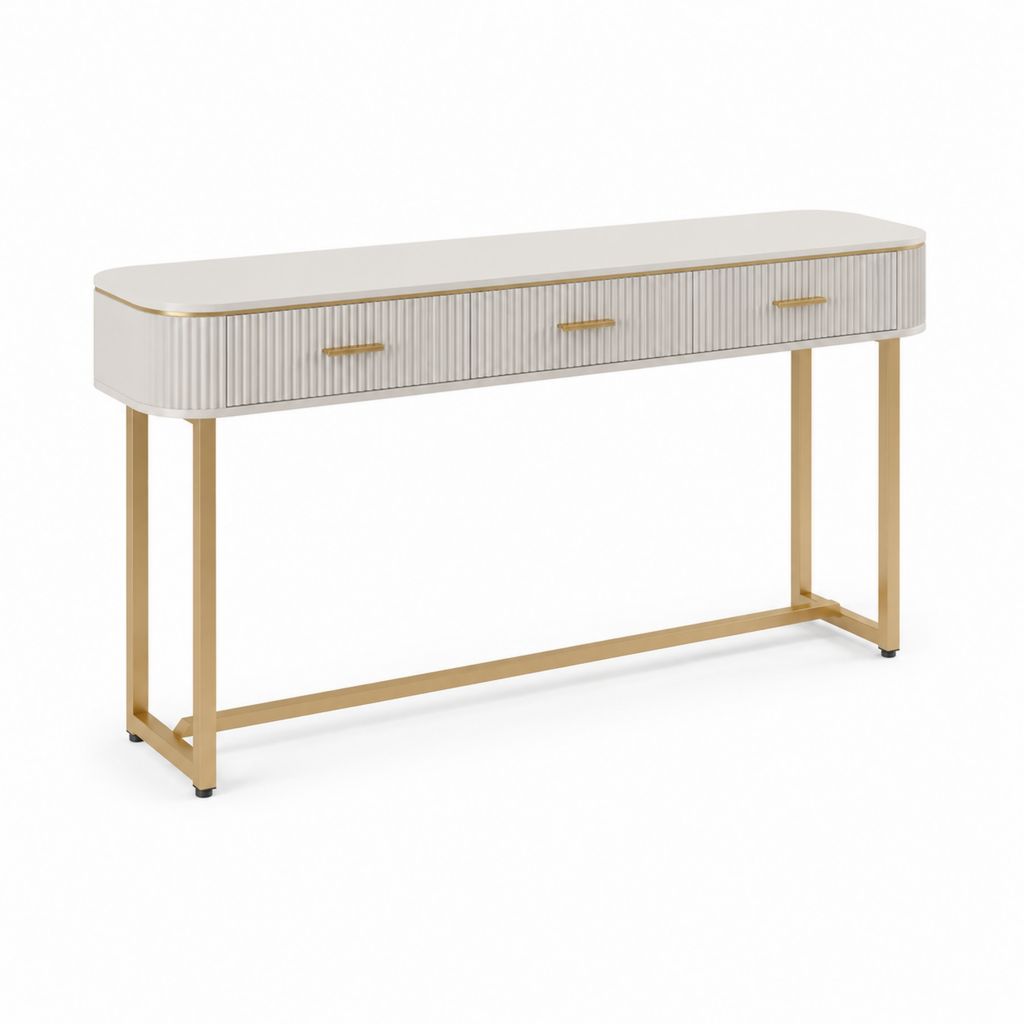Konsolentisch mit 3 Schubladen Weiß Gold MDF Stahl rechteckig 120 x 35 x 80 cm