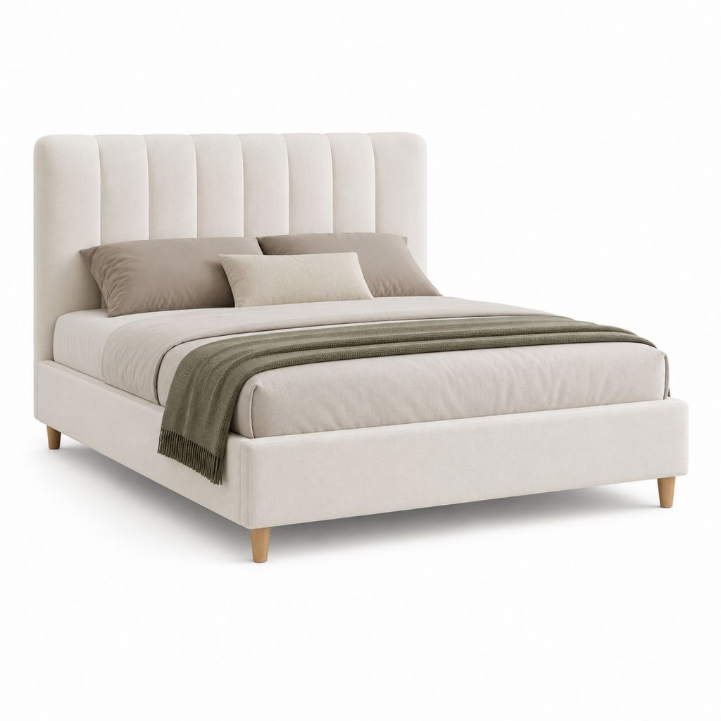 Polsterbett Doppelbett Creme Polyester mit gepolstertem Kopfteil 160 x 200 cm