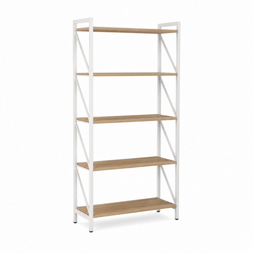 Bücherregal Standregal Weiß Eiche MDF Stahl rechteckig 80 x 30 x 180 cm mit 5 Ablagen