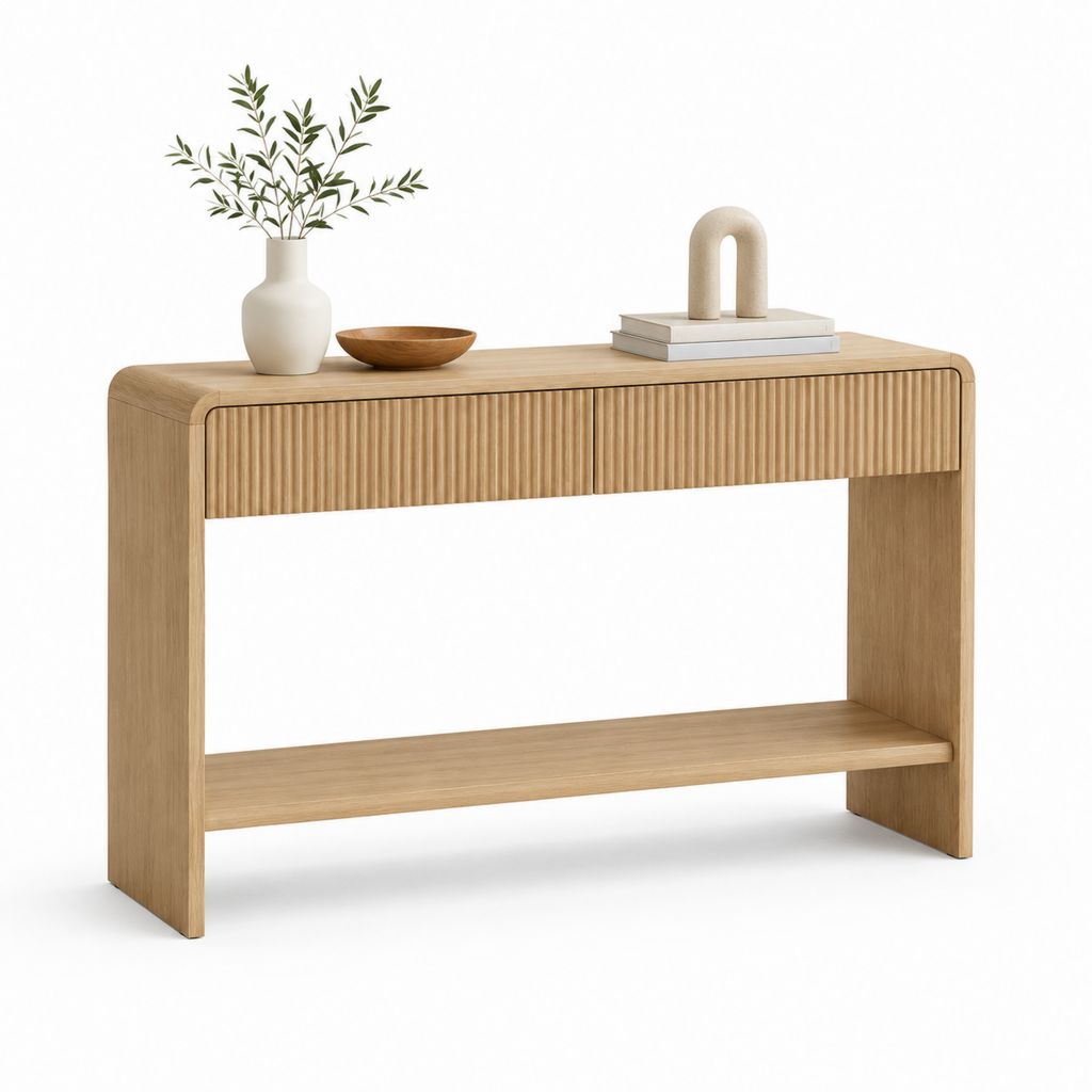 Konsolentisch mit 2 Schubladen und Ablage Eichenfurnier Natur rechteckig 120 x 35 x 80 cm