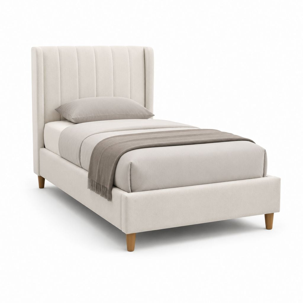 Polsterbett Einzelbett Creme Polyester Rechteckig mit 90 x 200 cm Liegefläche