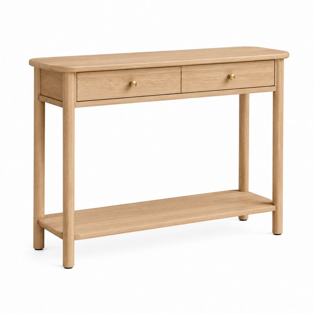 Konsolentisch aus massiver Eiche natur rechteckig mit 2 Schubladen und Ablage 100 x 35 x 80 cm