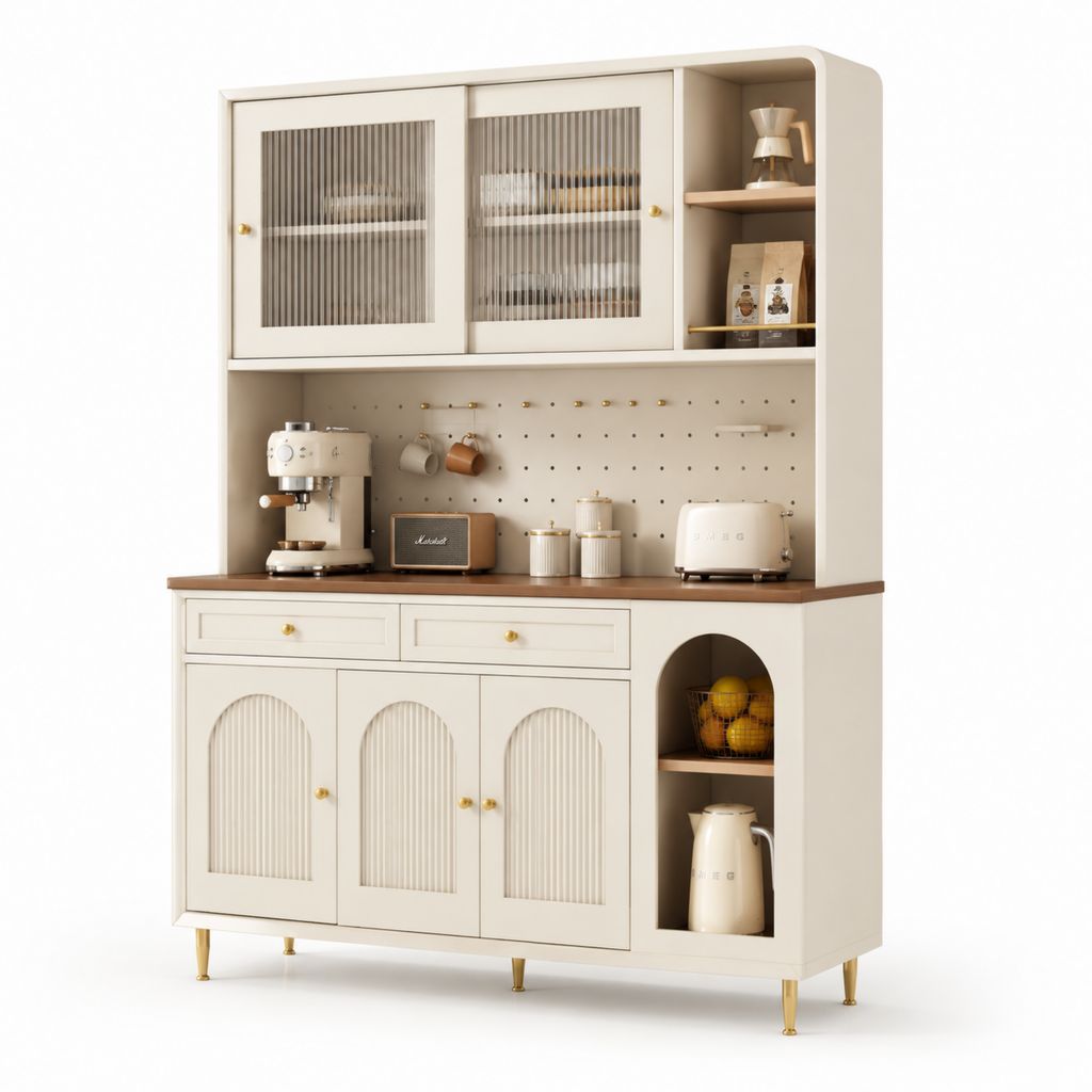 Küchenbuffet mit Vitrine Cremeweiß MDF 120 x 40 x 200 cm