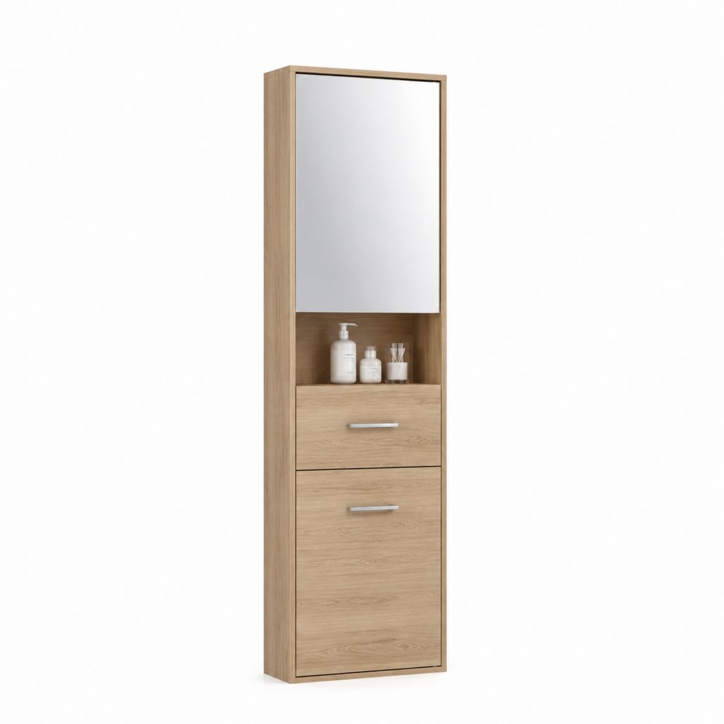 Spiegelschrank Badezimmer Eiche hell MDF rechteckig mit Stauraum 40 x 30 x 170 cm