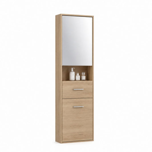 Spiegelschrank Badezimmer Eiche hell MDF rechteckig mit Stauraum 40 x 30 x 170 cm