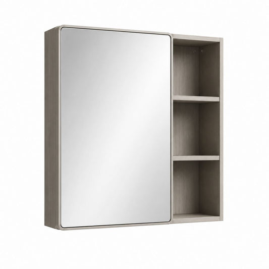 Spiegelschrank Grau Eiche MDF rechteckig mit Spiegel und 3 offenen Fächern 60 x 80 x 15 cm