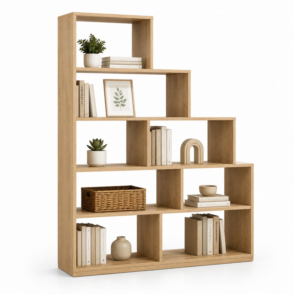 Bücherregal Stufenregal Eichennatur aus melaminbeschichteter Spanplatte 120 x 30 x 180 cm