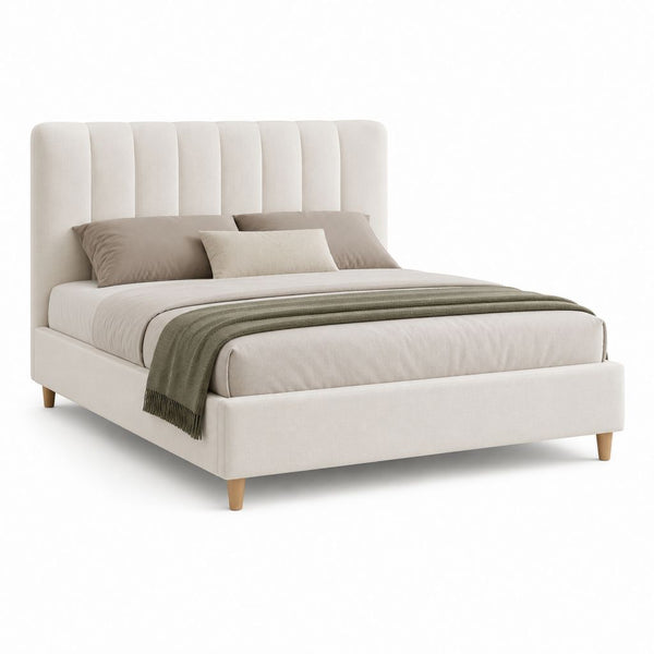Polsterbett Doppelbett Creme Polyester mit gepolstertem Kopfteil 160 x 200 cm