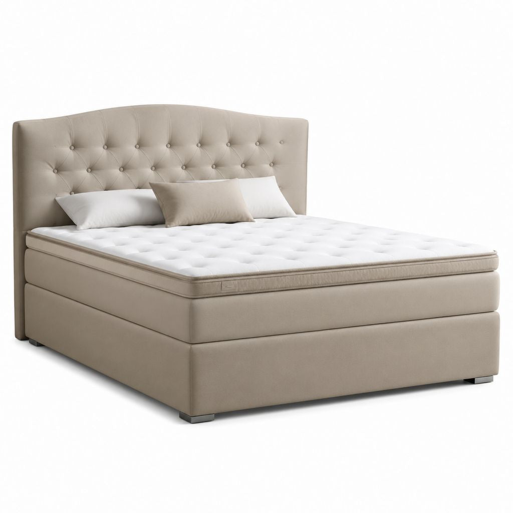 Boxspringbett Beige Polyester mit gepolstertem Kopfteil 180 x 200 cm