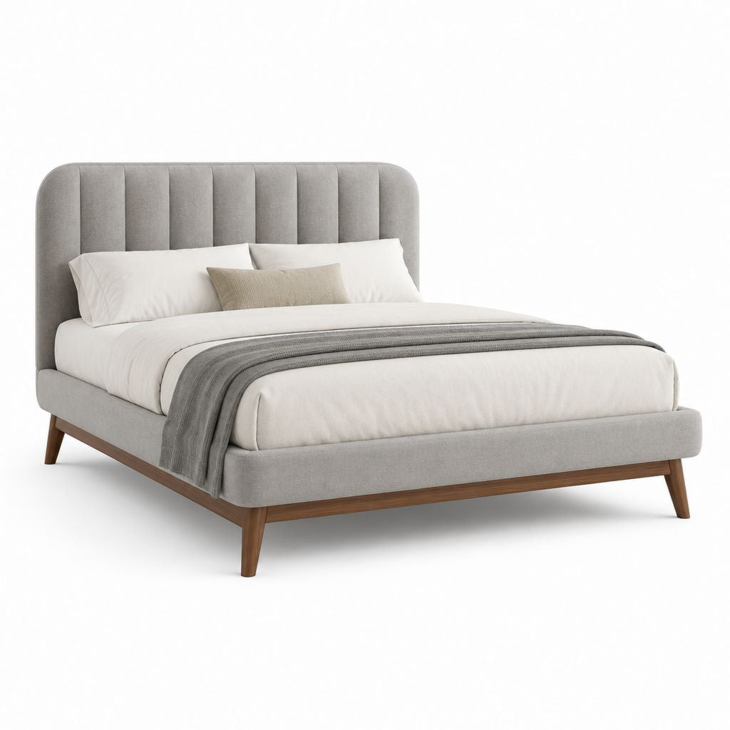 Polsterbett Doppelbett Grau mit Polyesterbezug und Massivholzfüßen 160 x 200 cm