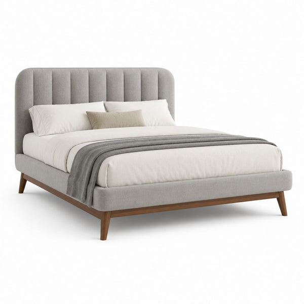 Polsterbett Doppelbett Grau mit Polyesterbezug und Massivholzfüßen 160 x 200 cm