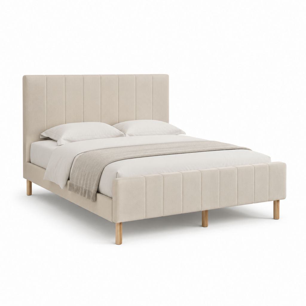 Polsterbett Doppelbett Beige Polyester-Samt Rechteckig Liegefläche 160 x 200 cm Gesamtmaß 176 x 215 cm