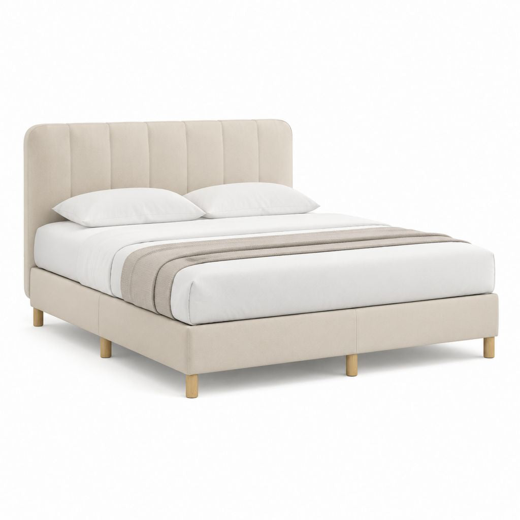 Polsterbett Beige mit vertikal gestepptem Kopfteil aus Polyester 160 x 200 cm
