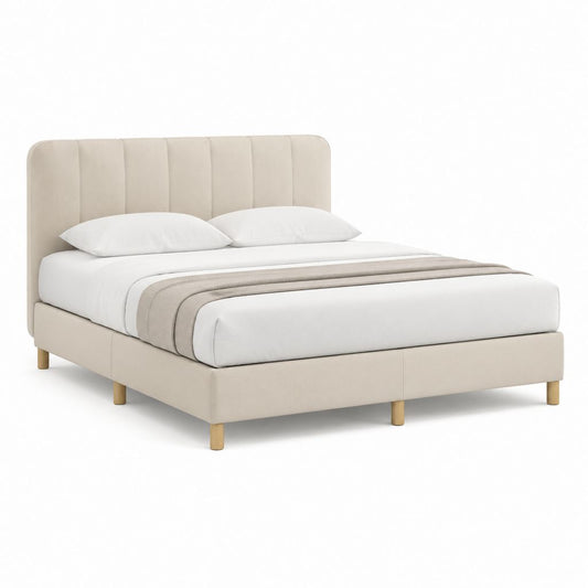 Polsterbett Beige mit vertikal gestepptem Kopfteil aus Polyester 160 x 200 cm
