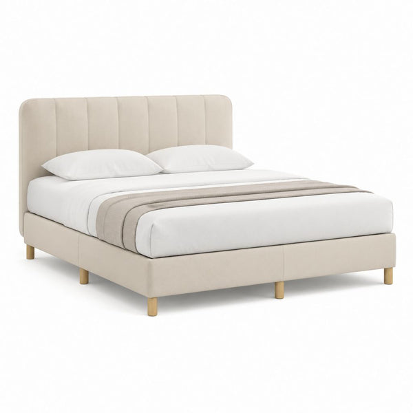 Polsterbett Beige mit vertikal gestepptem Kopfteil aus Polyester 160 x 200 cm