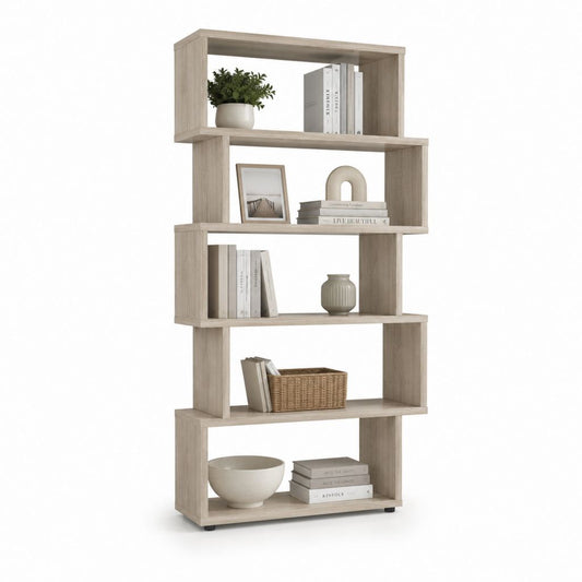 Bücherregal Standregal Eiche hell aus MDF 80 x 30 x 180 cm mit 5 offenen Fächern