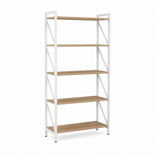 Bücherregal Standregal Weiß Eiche MDF Stahl rechteckig 80 x 30 x 180 cm mit 5 Ablagen