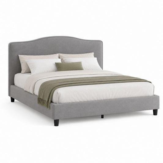 Polsterbett Doppelbett Grau mit Polyesterbezug und geschwungenem Kopfteil 160 x 200 cm